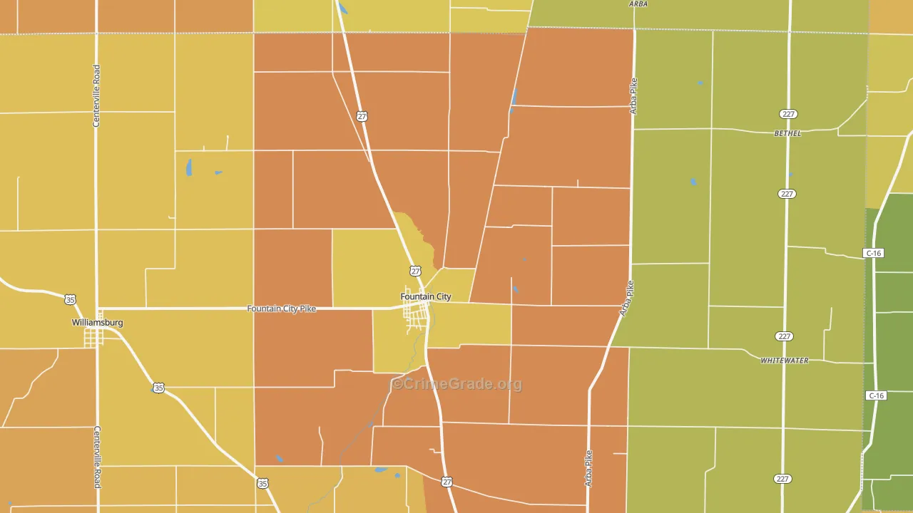 Fountain City, IN Map of Theft Rates