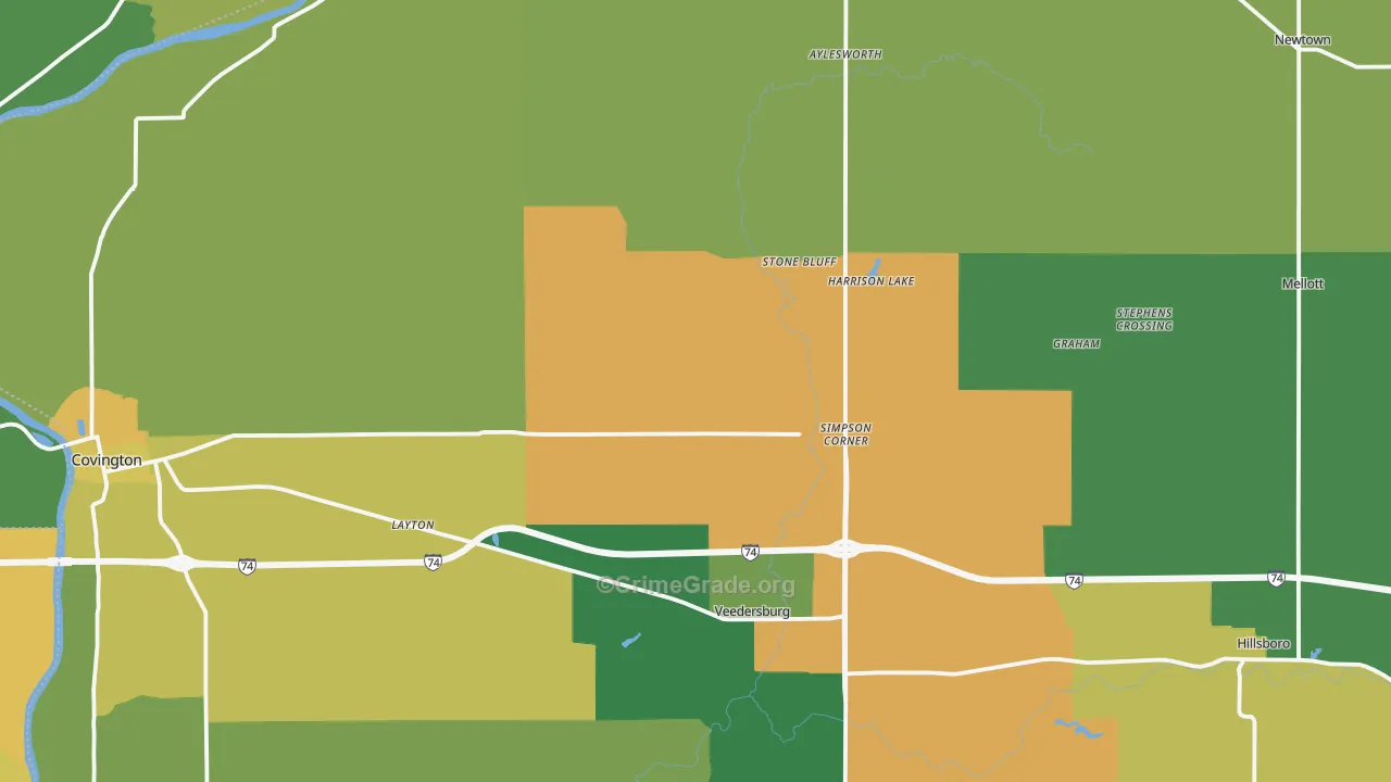 Fountain County, IN Map of Theft Rates