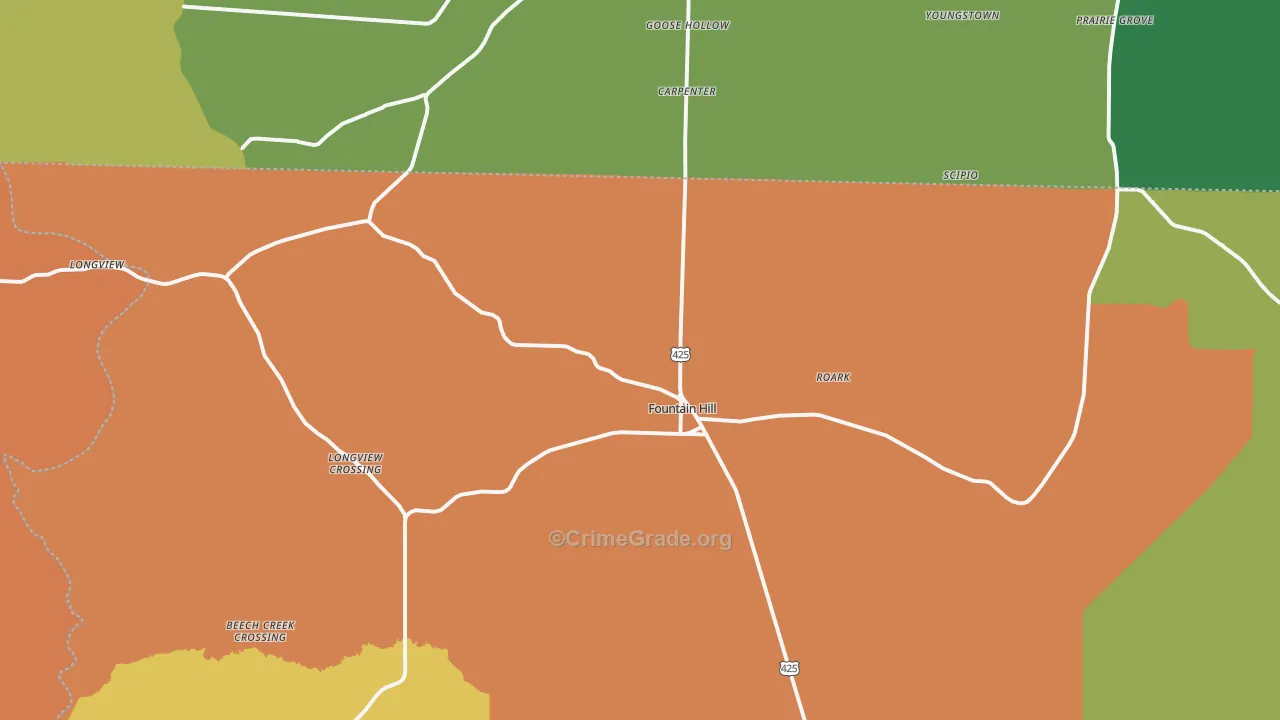 Fountain Hill, AR Map of Theft Rates