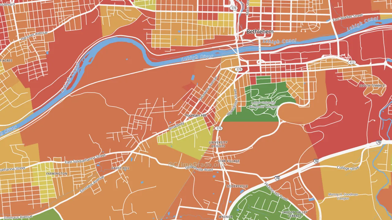 Fountain Hill, PA Map of Theft Rates