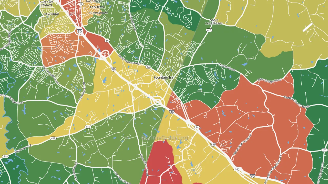 Fountain Inn, SC Map of Theft Rates