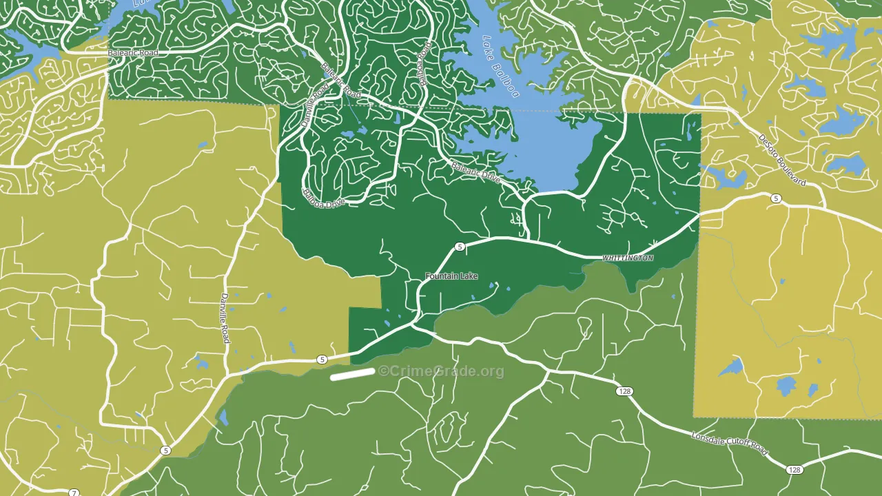 Fountain Lake, AR Map of Theft Rates