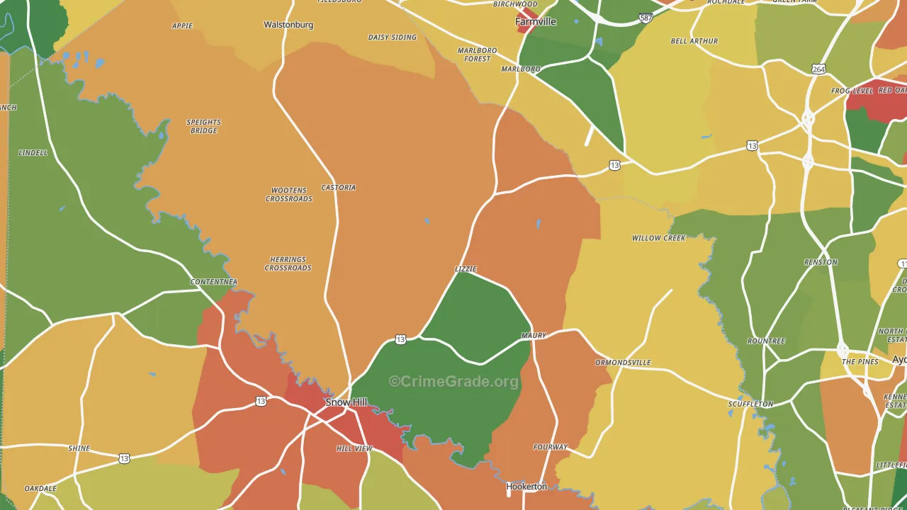Fountain, NC Map of Theft Rates