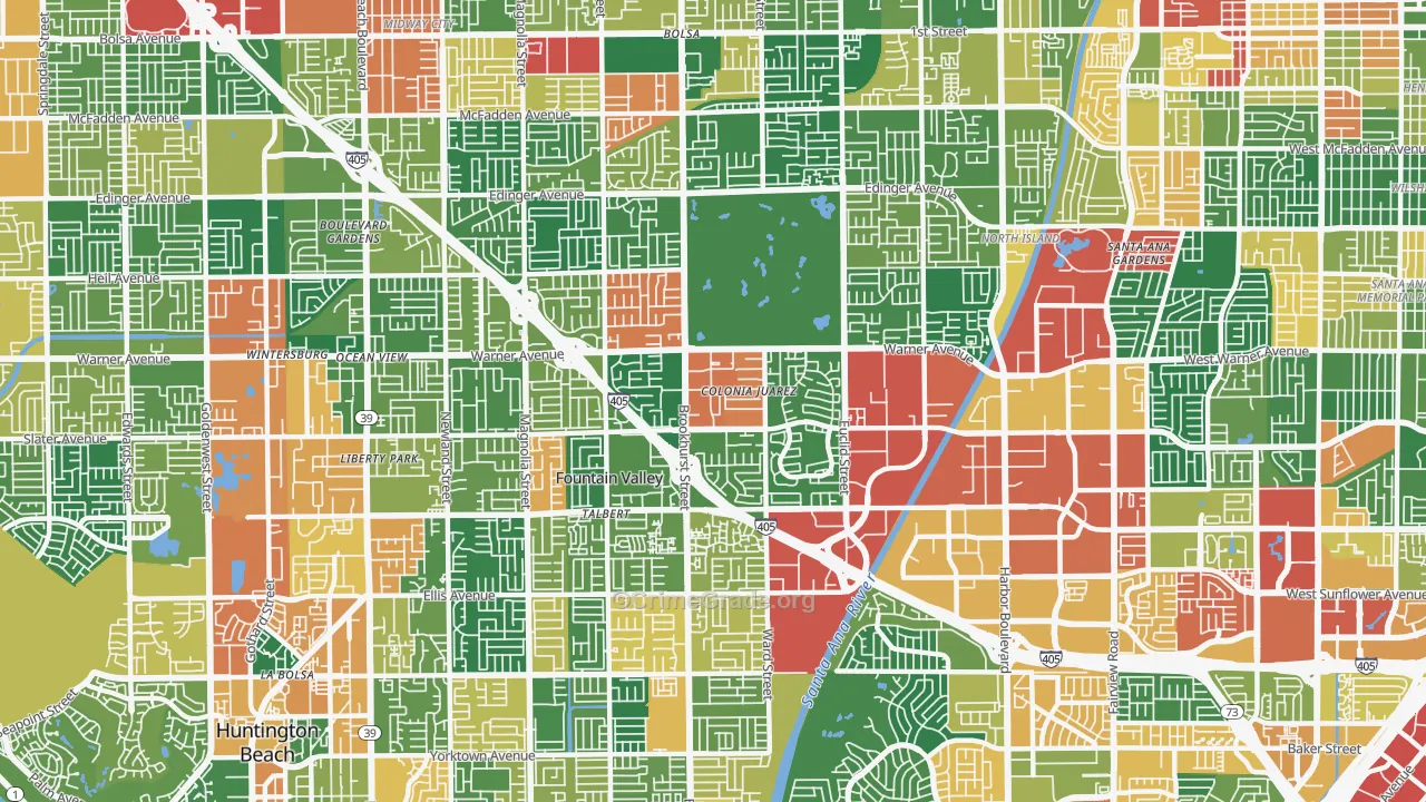 Fountain Valley, CA Map of Theft Rates