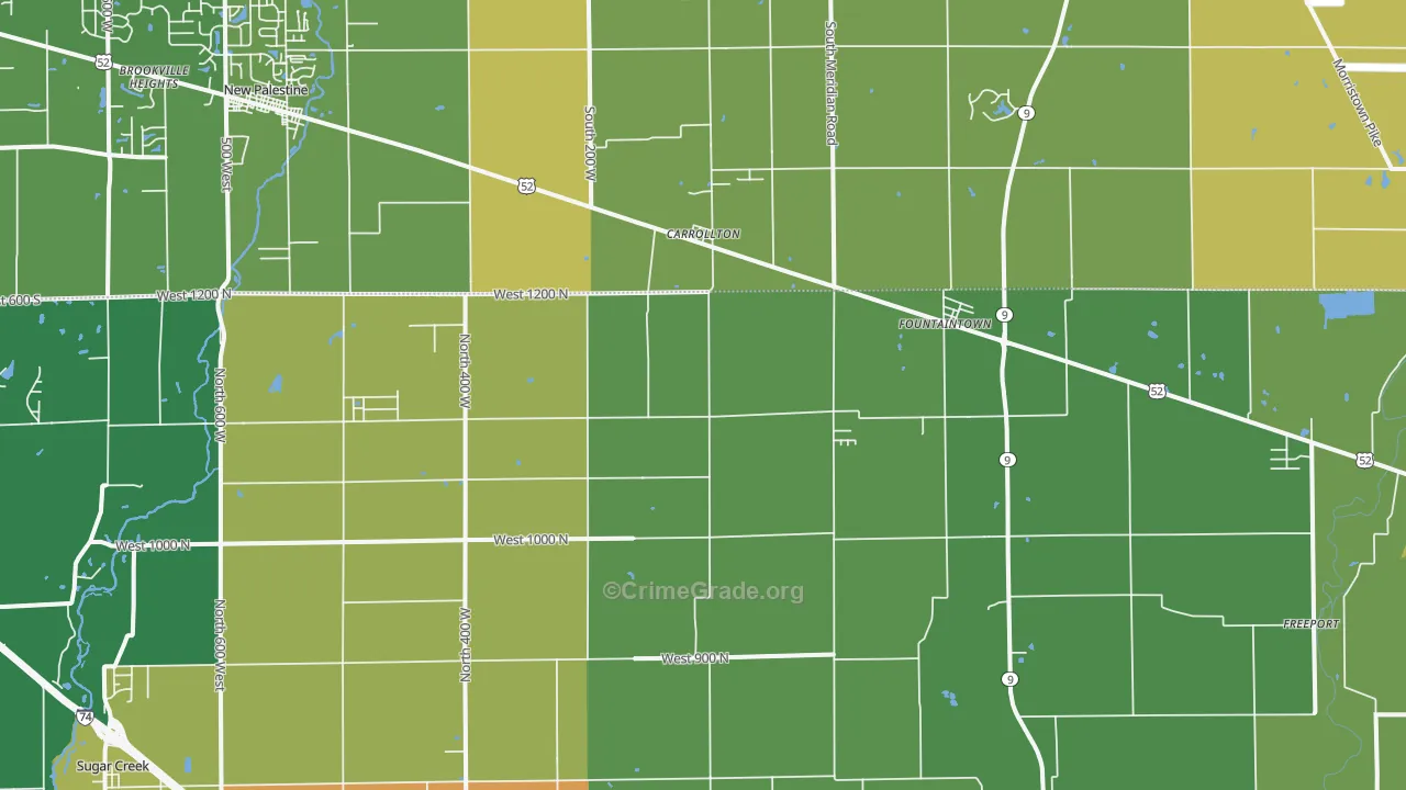 Fountaintown, IN Map of Theft Rates