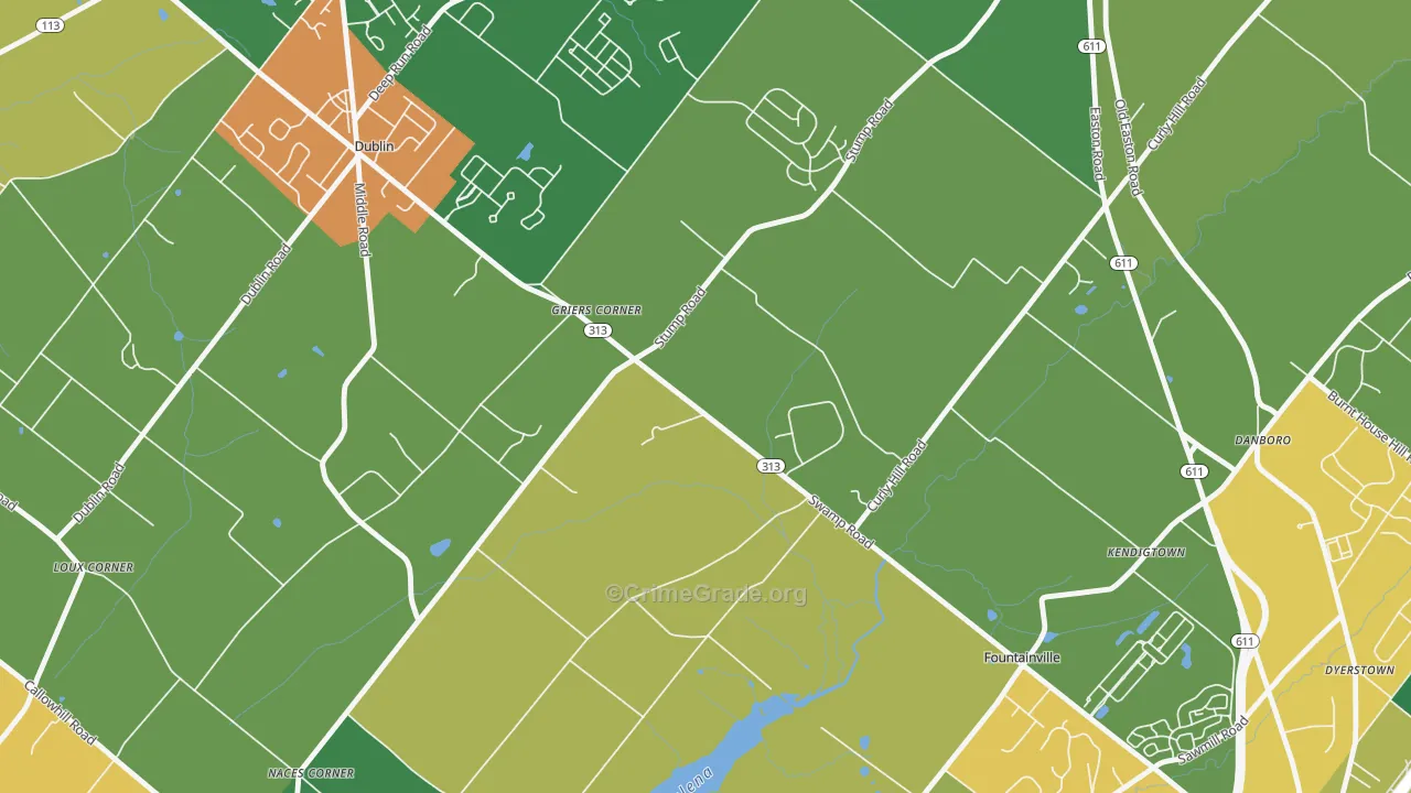 Fountainville, PA Map of Theft Rates