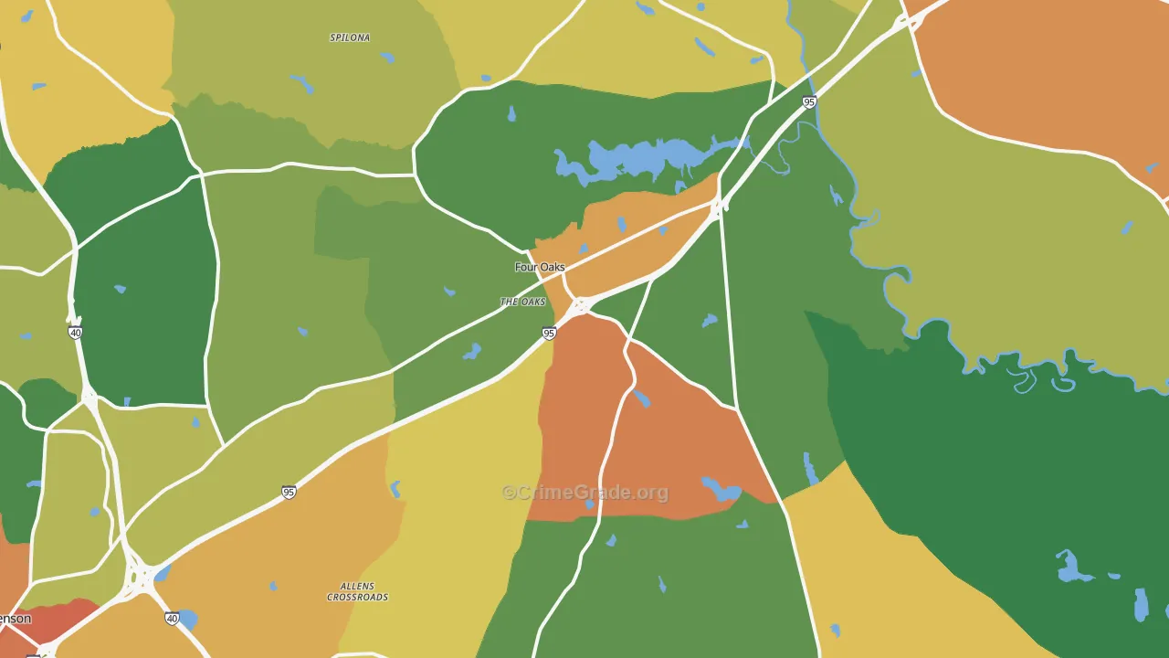 Four Oaks, NC Map of Theft Rates