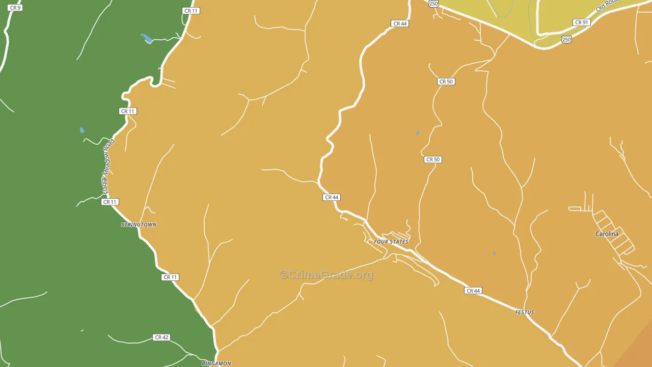 Four States, WV Map of Theft Rates
