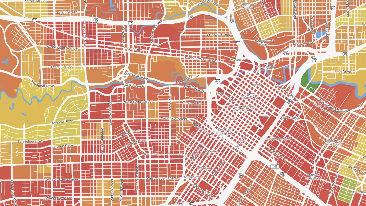 Fourth Ward, Houston, TX Map of Theft Rates