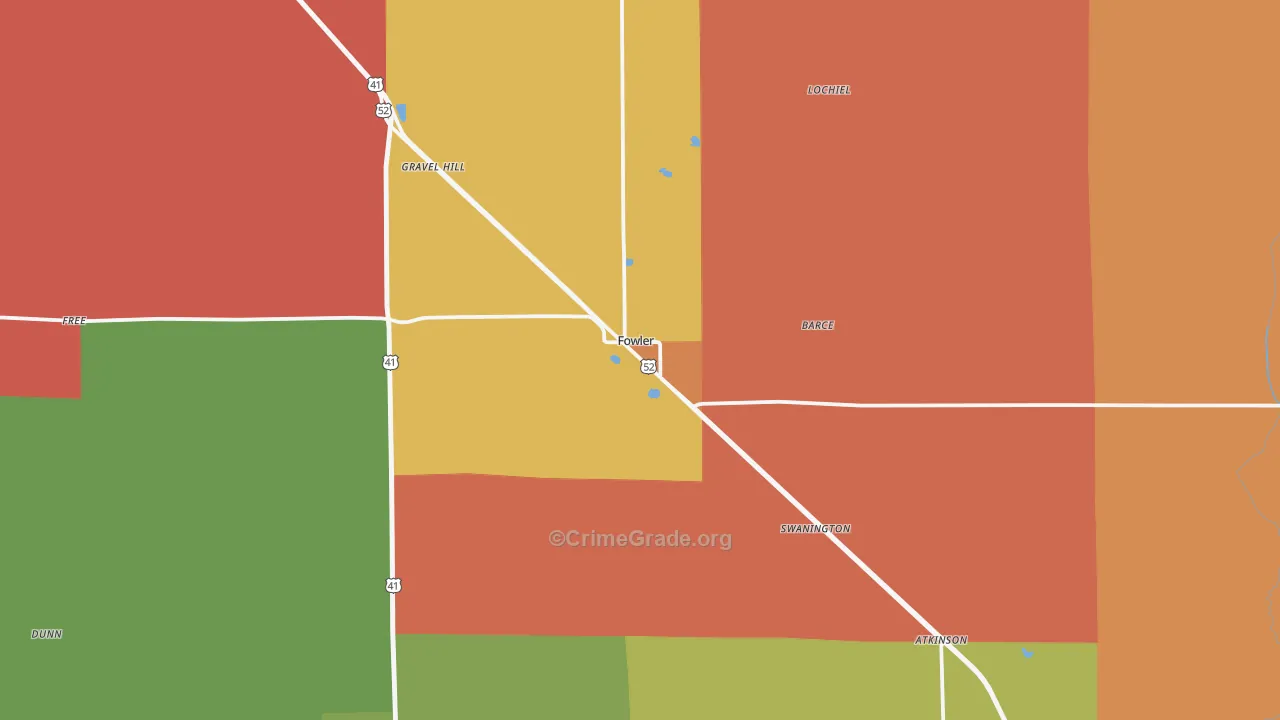 Fowler, IN Map of Theft Rates