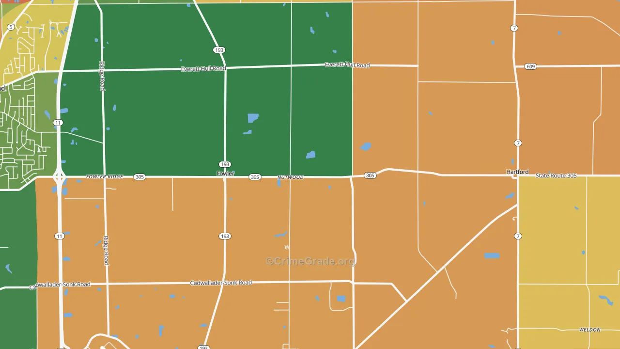 Fowler, OH Map of Theft Rates