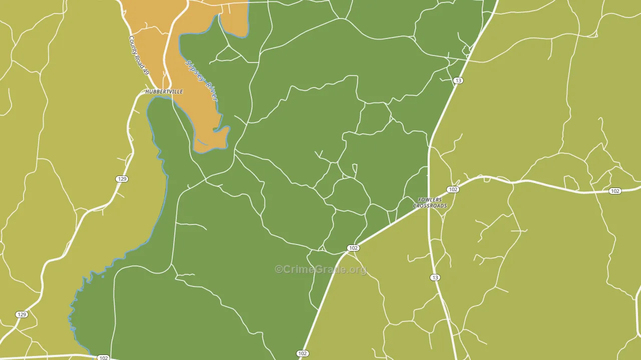 Fowlers Crossroads, AL Map of Theft Rates