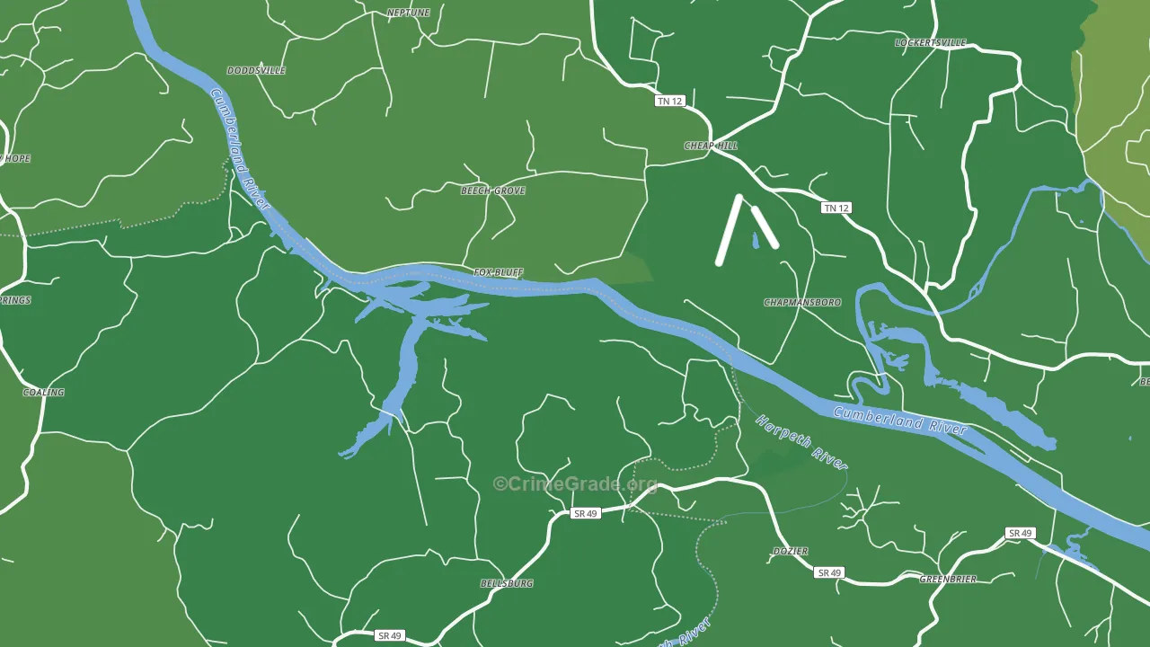 Fox Bluff, TN Map of Theft Rates