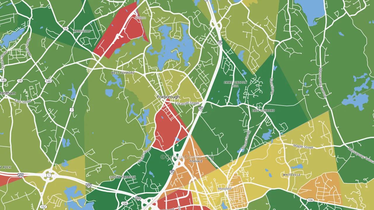 Foxboro, MA Map of Theft Rates