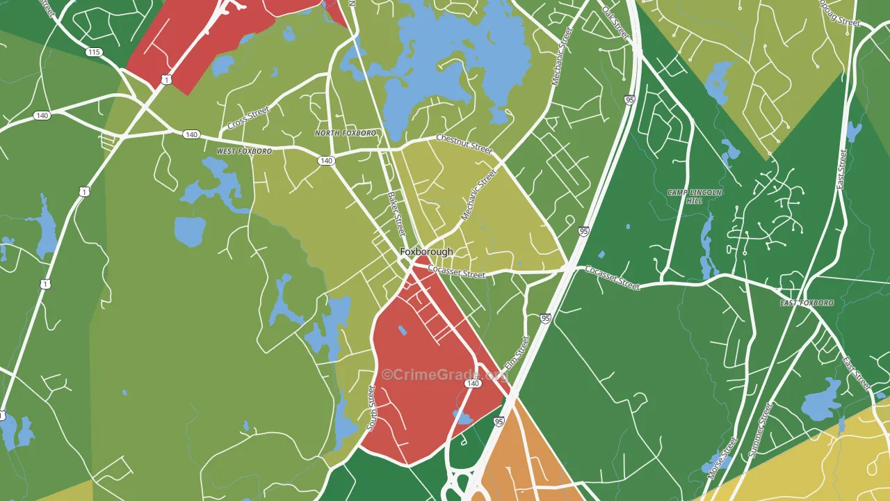 Foxborough, MA Map of Theft Rates