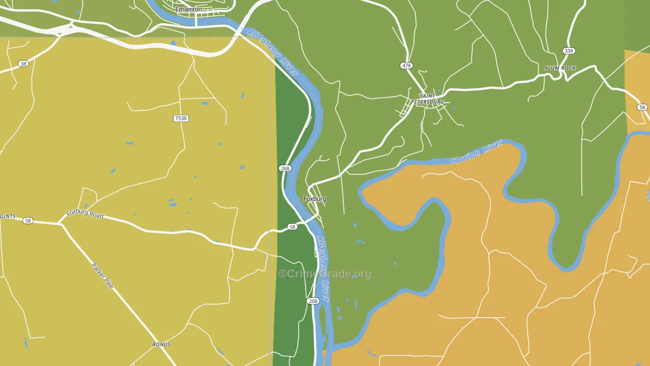 Foxburg, PA Map of Theft Rates