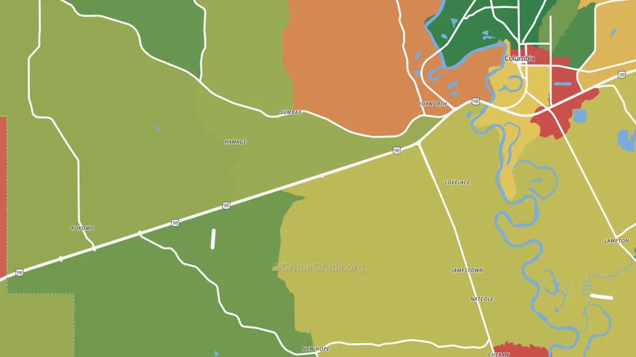 Foxworth, MS Map of Theft Rates