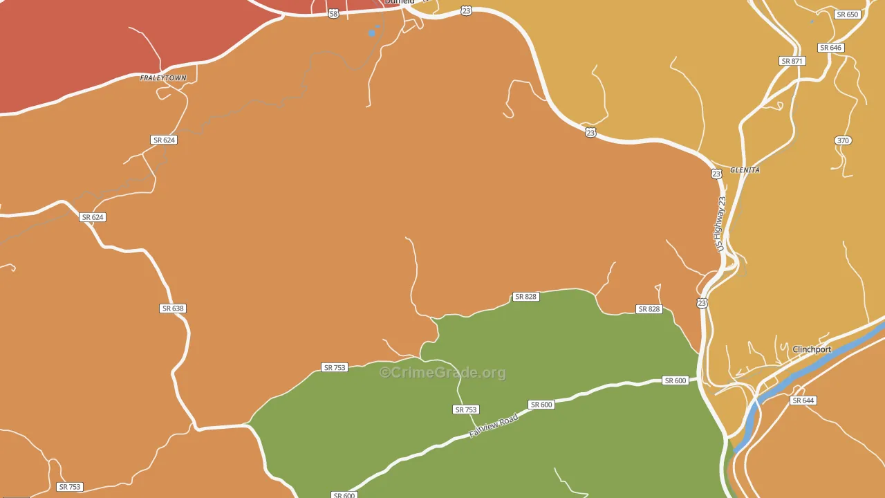Fraleytown, VA Map of Theft Rates