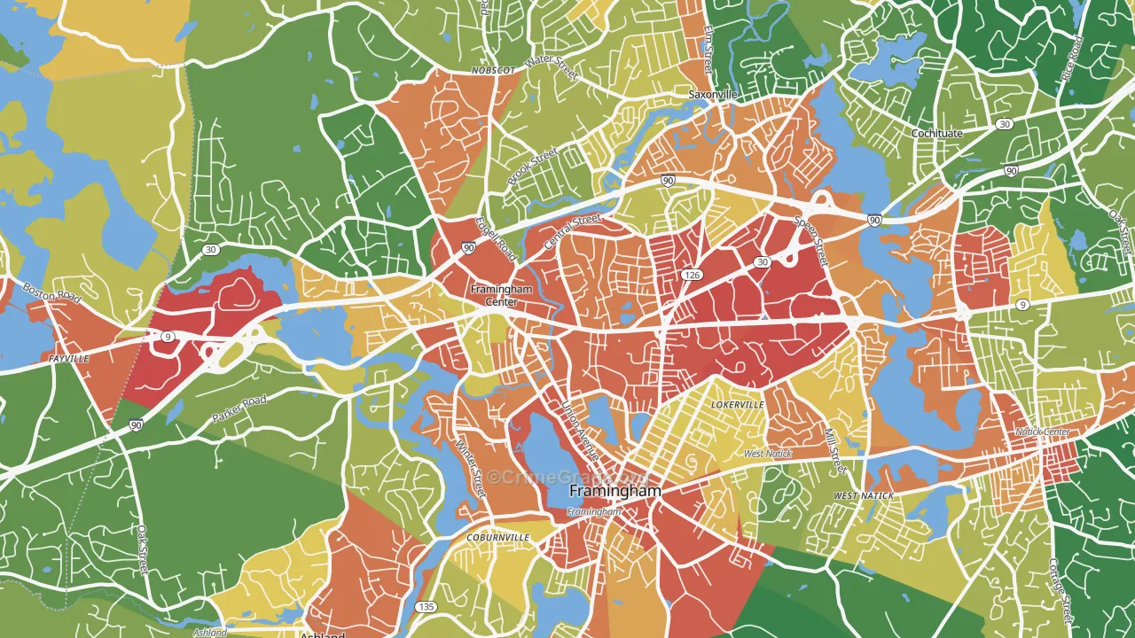 Framingham, MA Map of Theft Rates