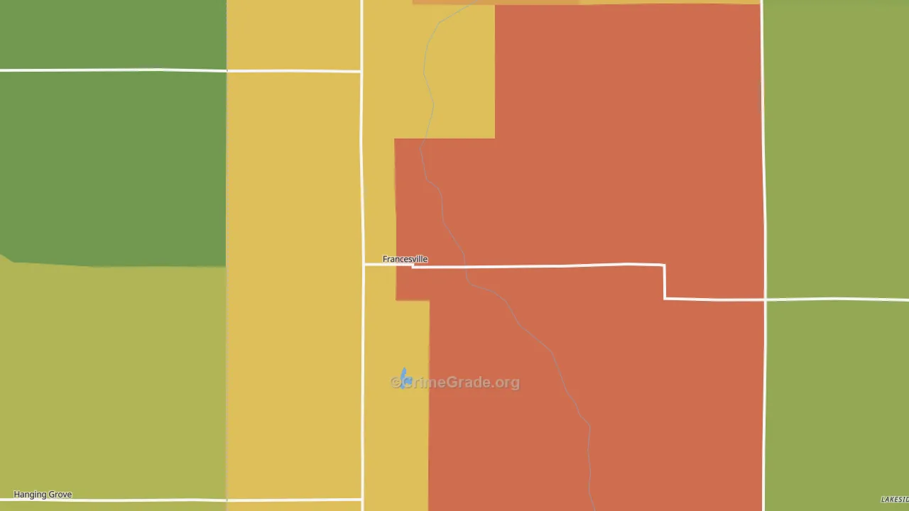 Francesville, IN Map of Theft Rates