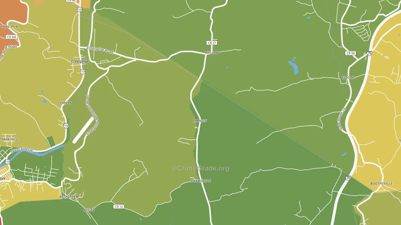 Francis, WV Map of Theft Rates
