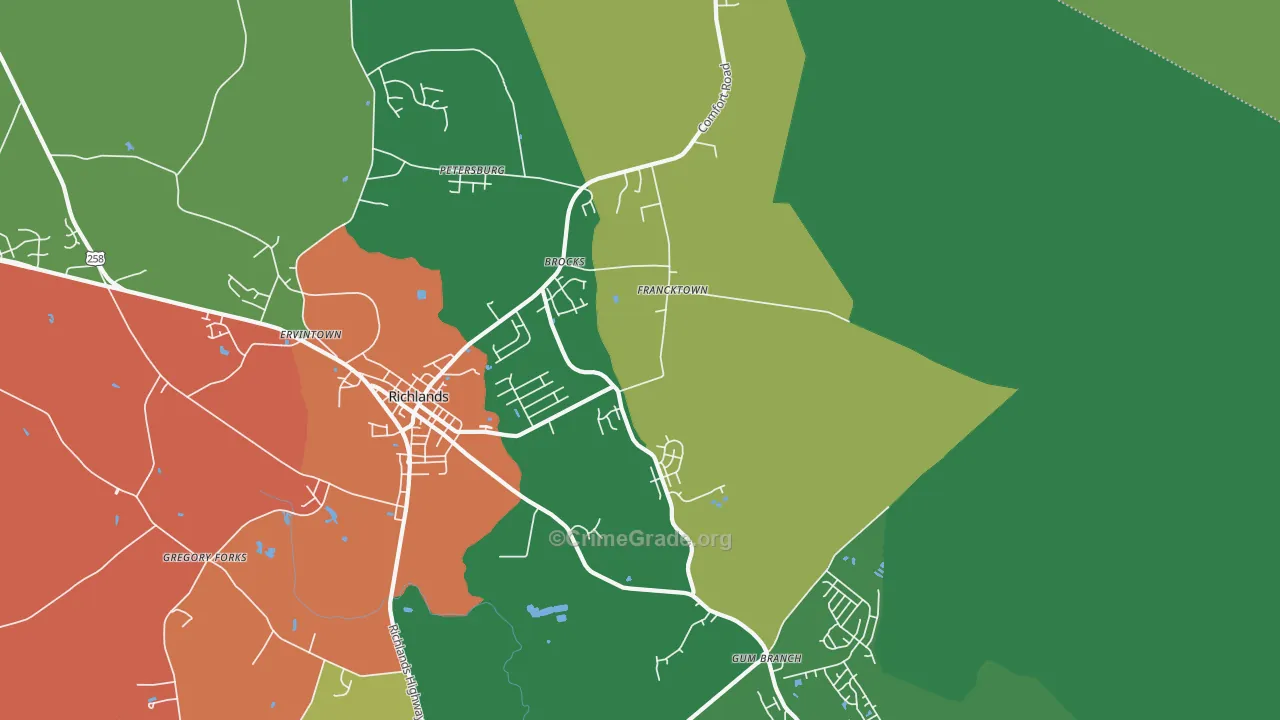 Francktown, NC Map of Theft Rates