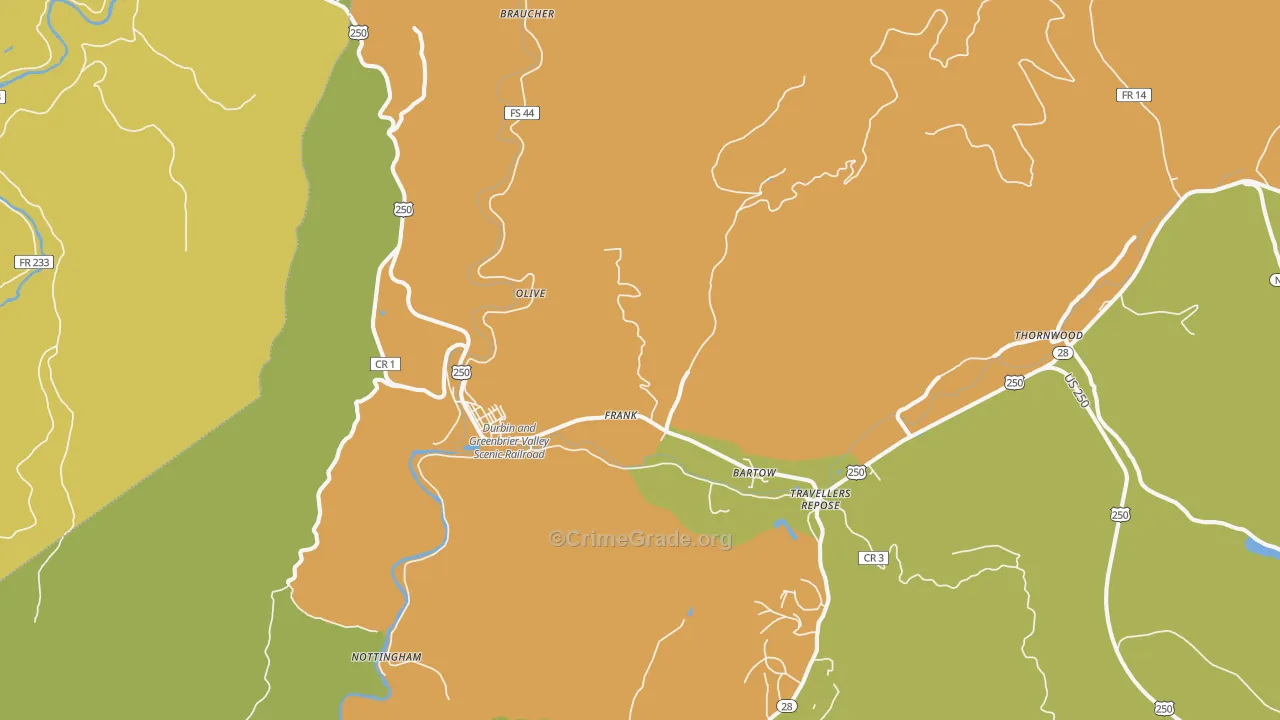Frank, WV Map of Theft Rates