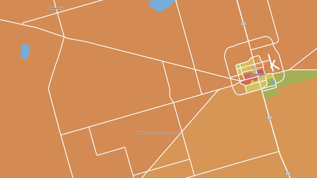 Frankel City, TX Map of Theft Rates