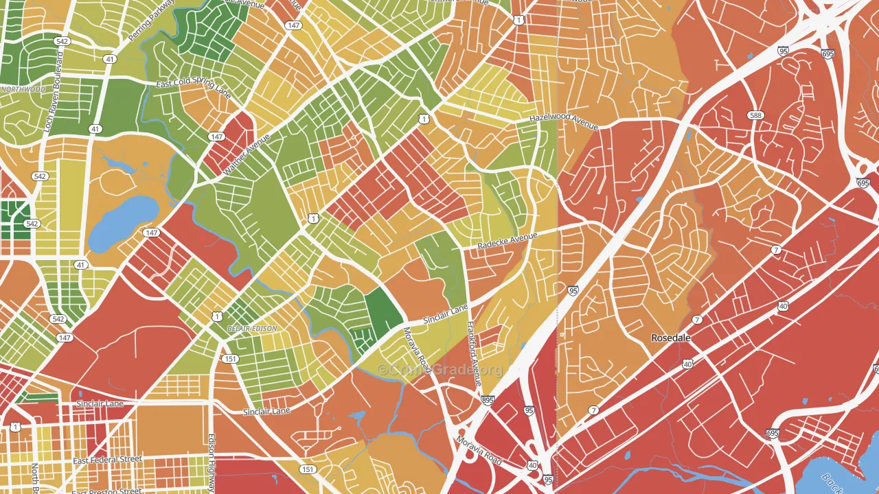 Frankford, Baltimore, MD Map of Theft Rates