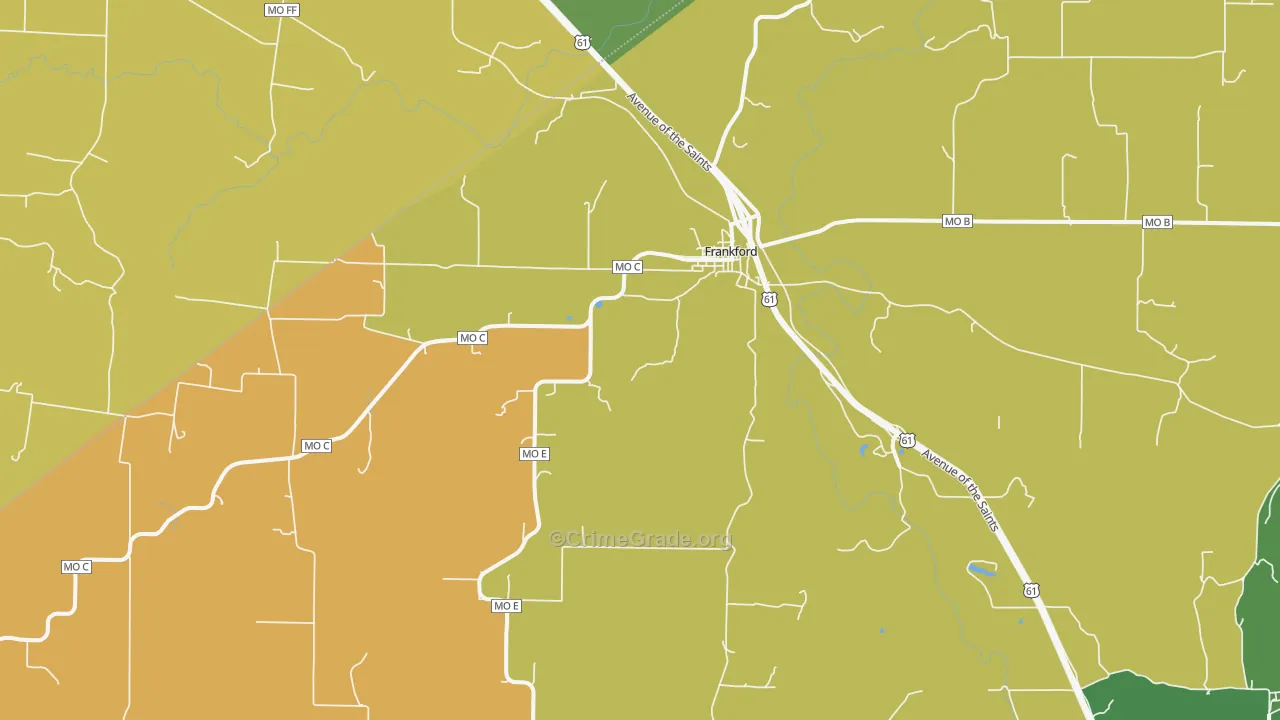 Frankford, MO Map of Theft Rates