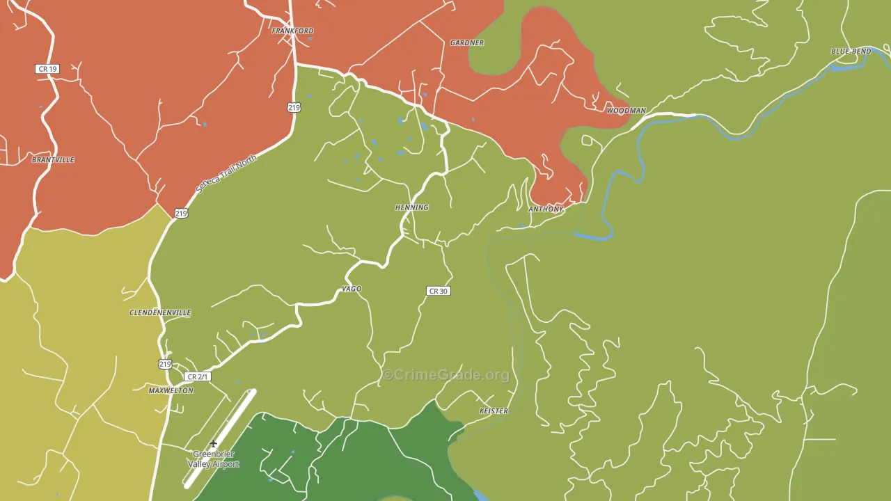 Frankford, WV Map of Theft Rates