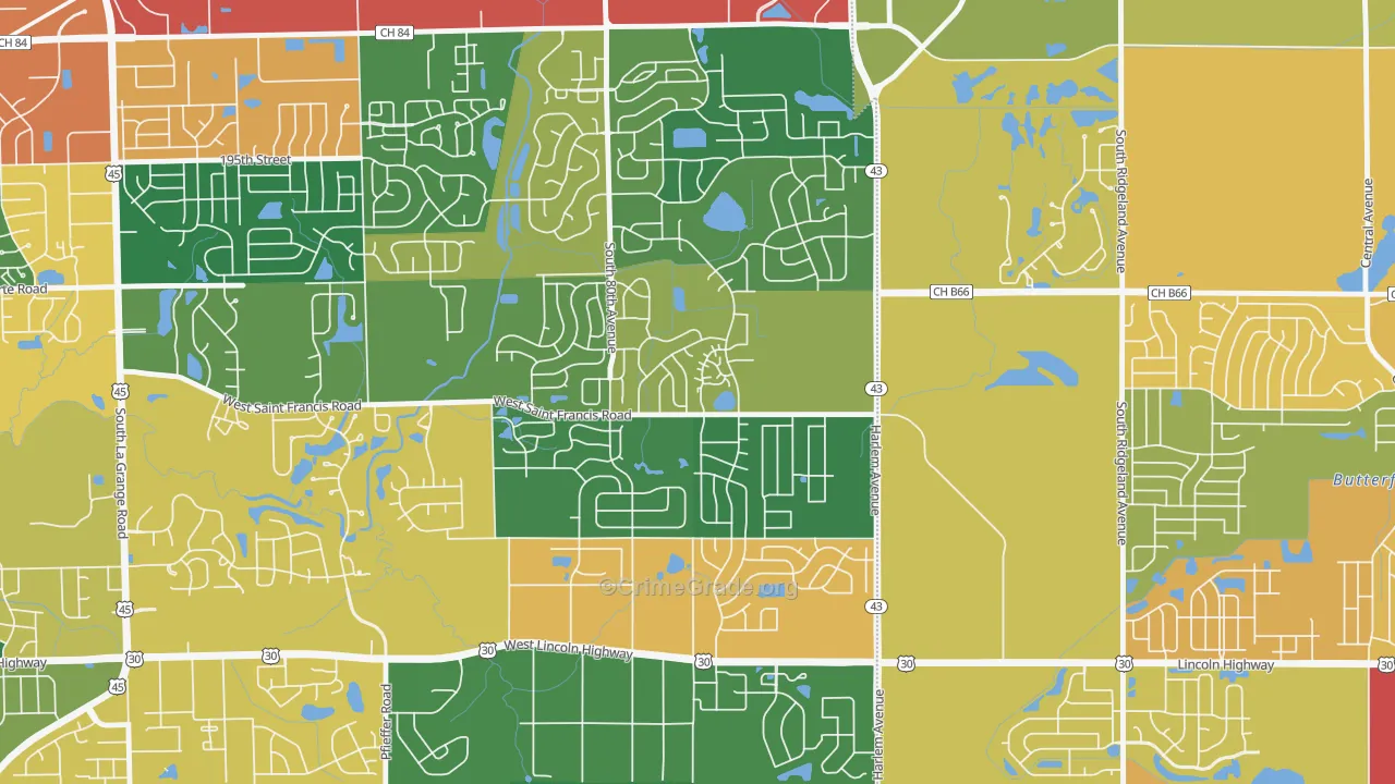 Frankfort Square, IL Map of Theft Rates