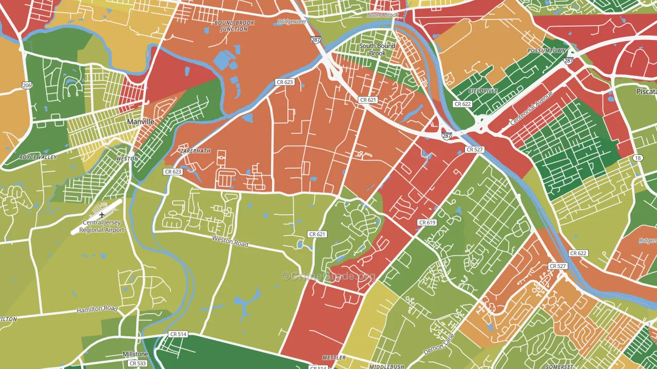 Franklin Center, NJ Map of Theft Rates