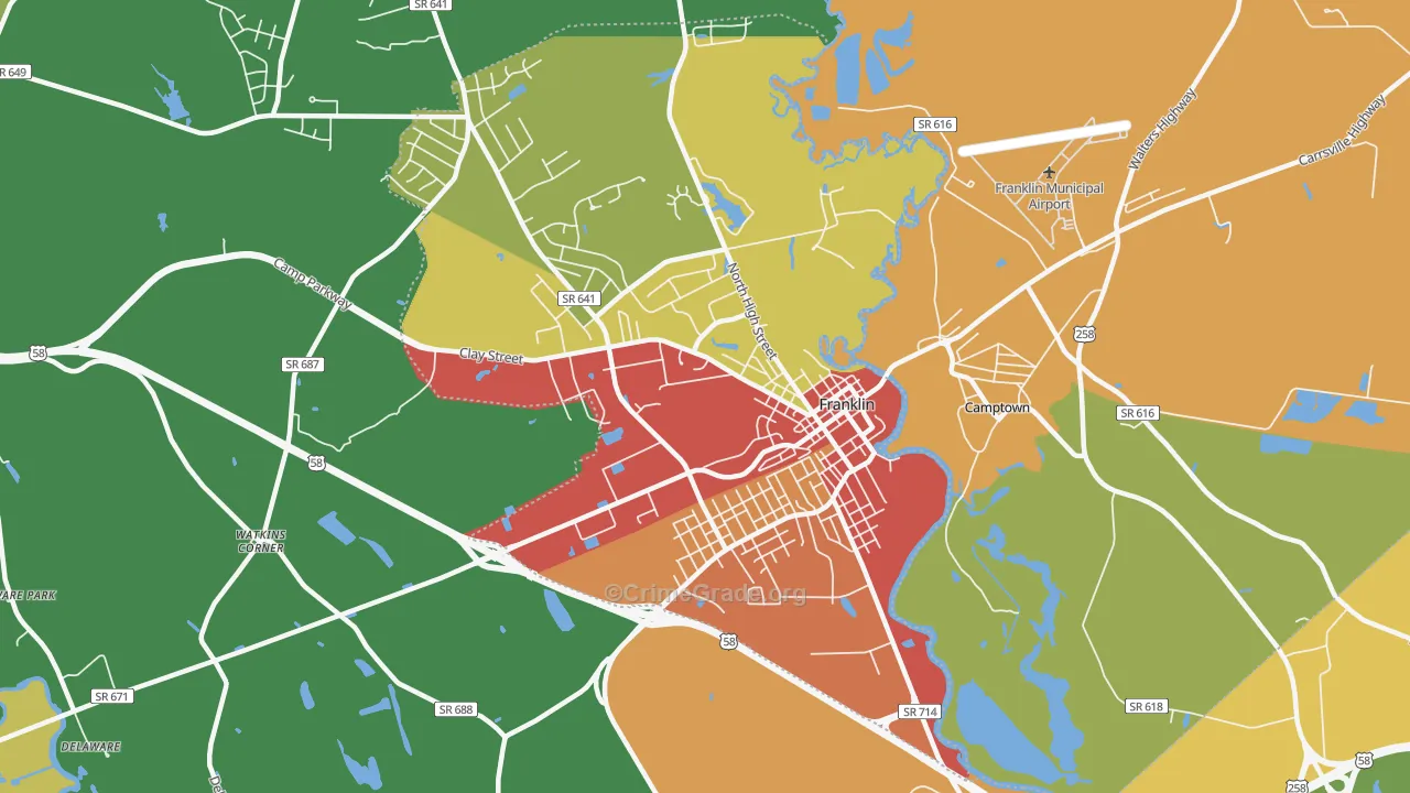 Franklin City, VA Map of Theft Rates