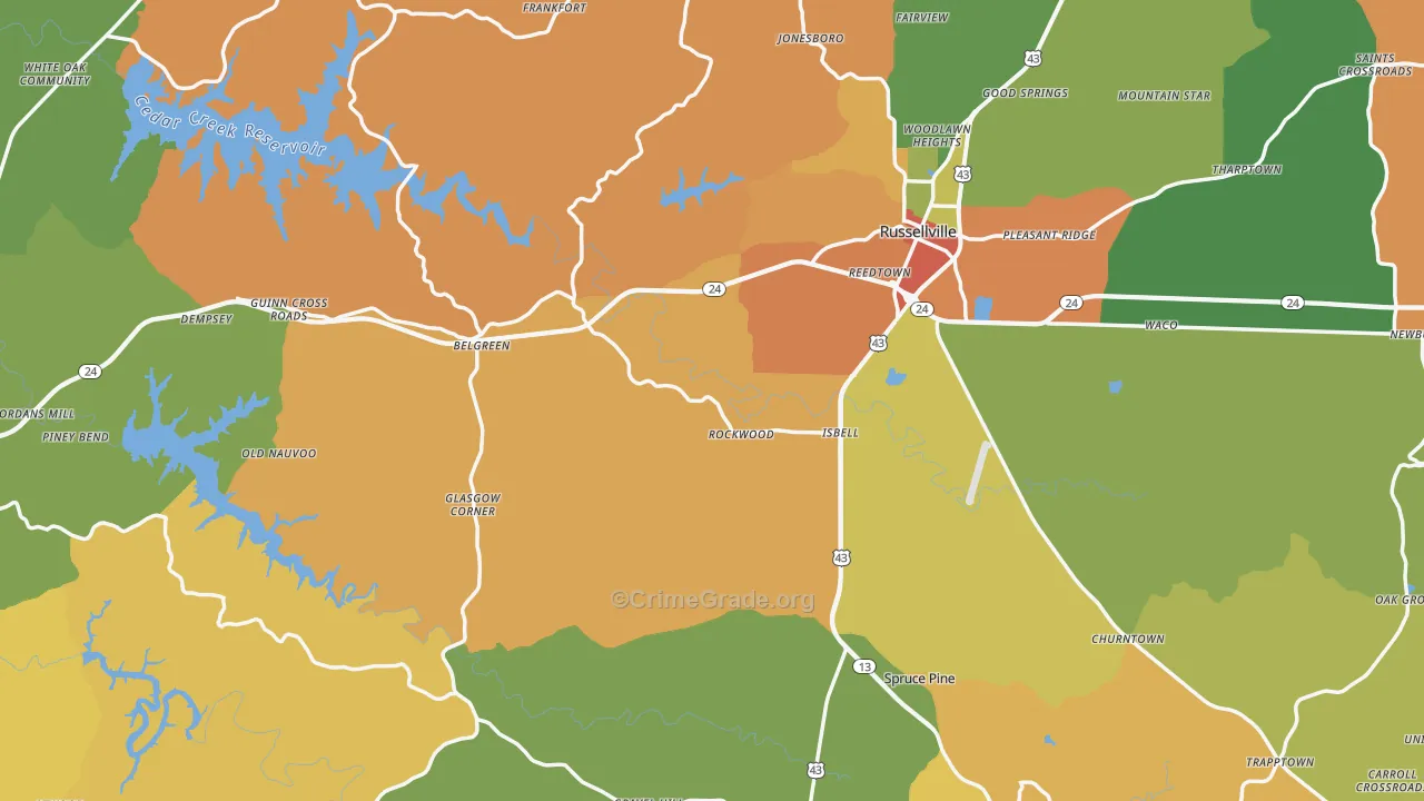 Franklin County, AL Map of Theft Rates