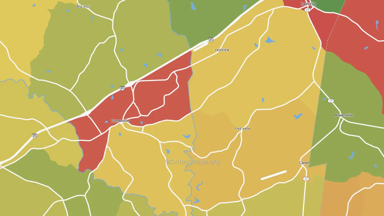 Franklin County, GA Map of Theft Rates
