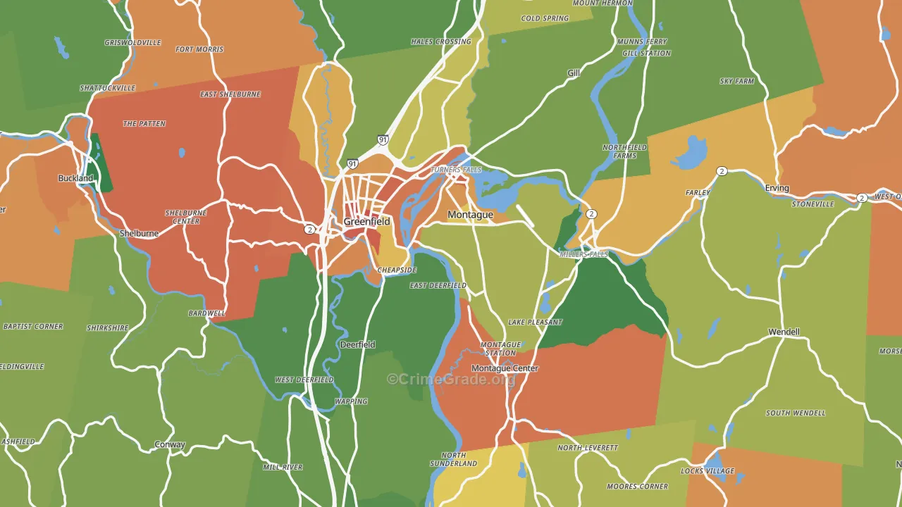Franklin County, MA Map of Theft Rates