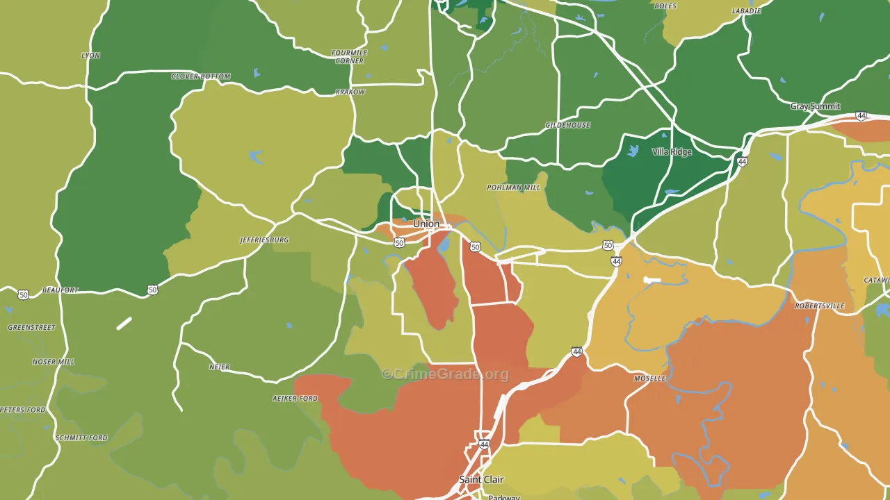 Franklin County, MO Map of Theft Rates