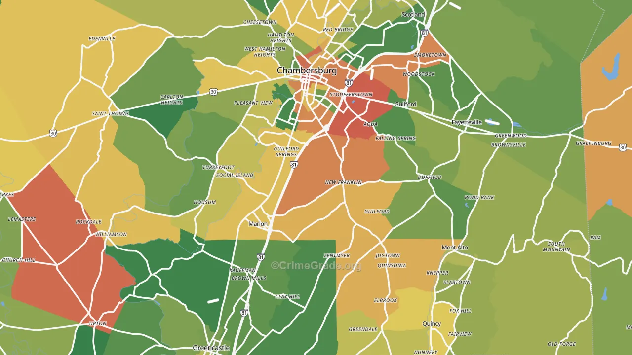 Franklin County, PA Map of Theft Rates
