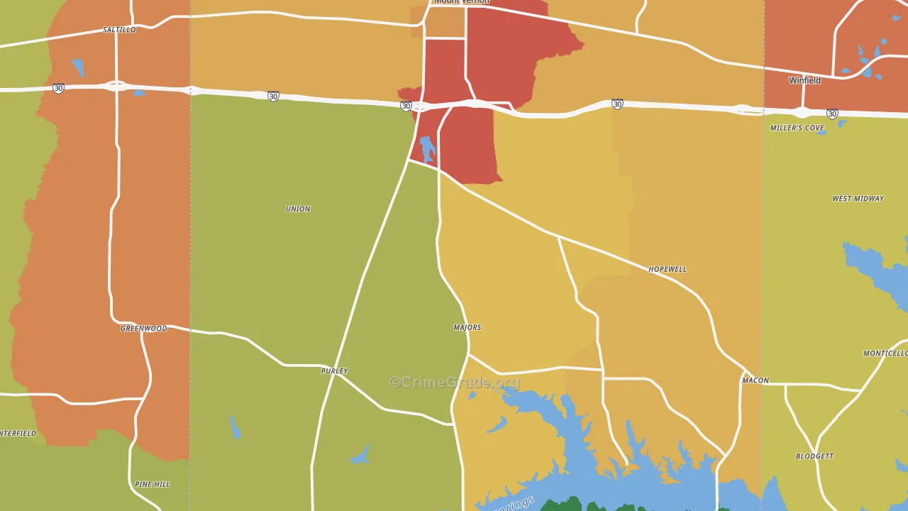 Franklin County, TX Map of Theft Rates