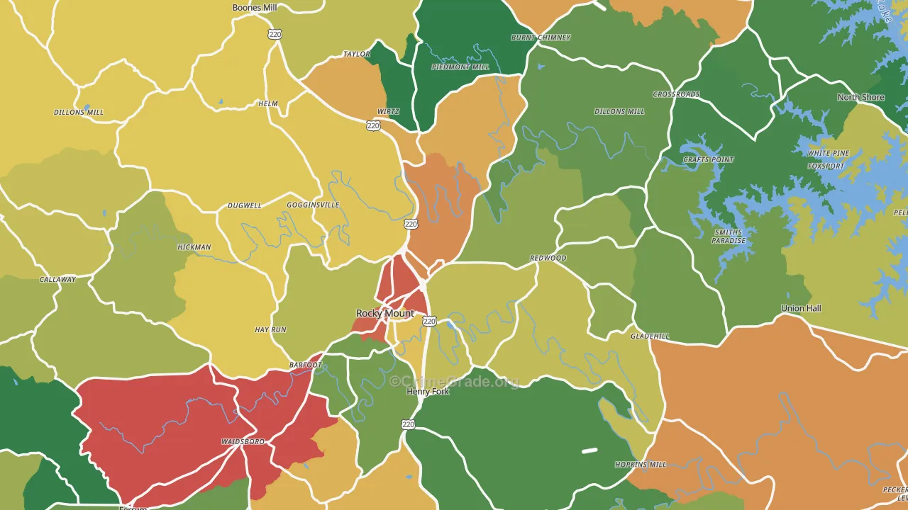 Franklin County, VA Map of Theft Rates