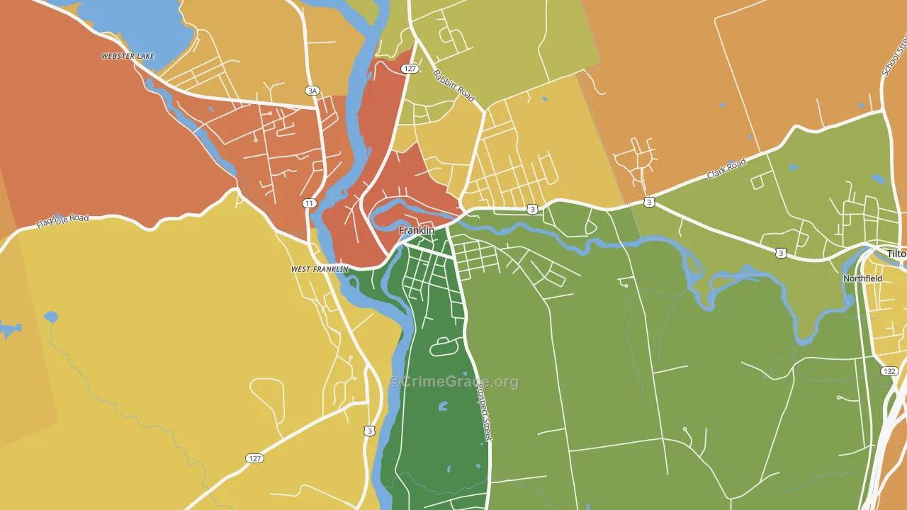 Franklin Falls, Franklin, NH Map of Theft Rates