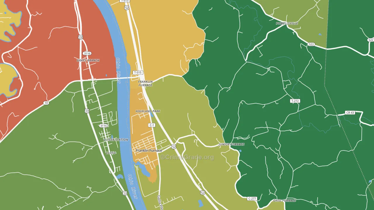 Franklin Furnace, OH Map of Theft Rates