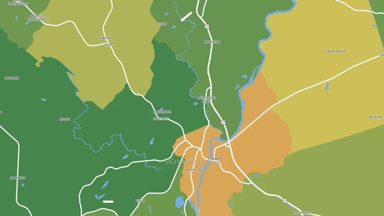 Franklin, GA Map of Theft Rates