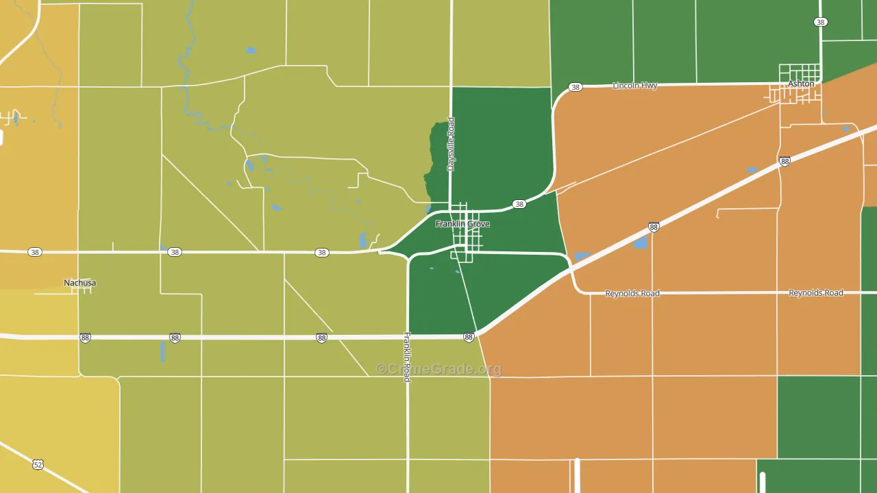 Franklin Grove, IL Map of Theft Rates