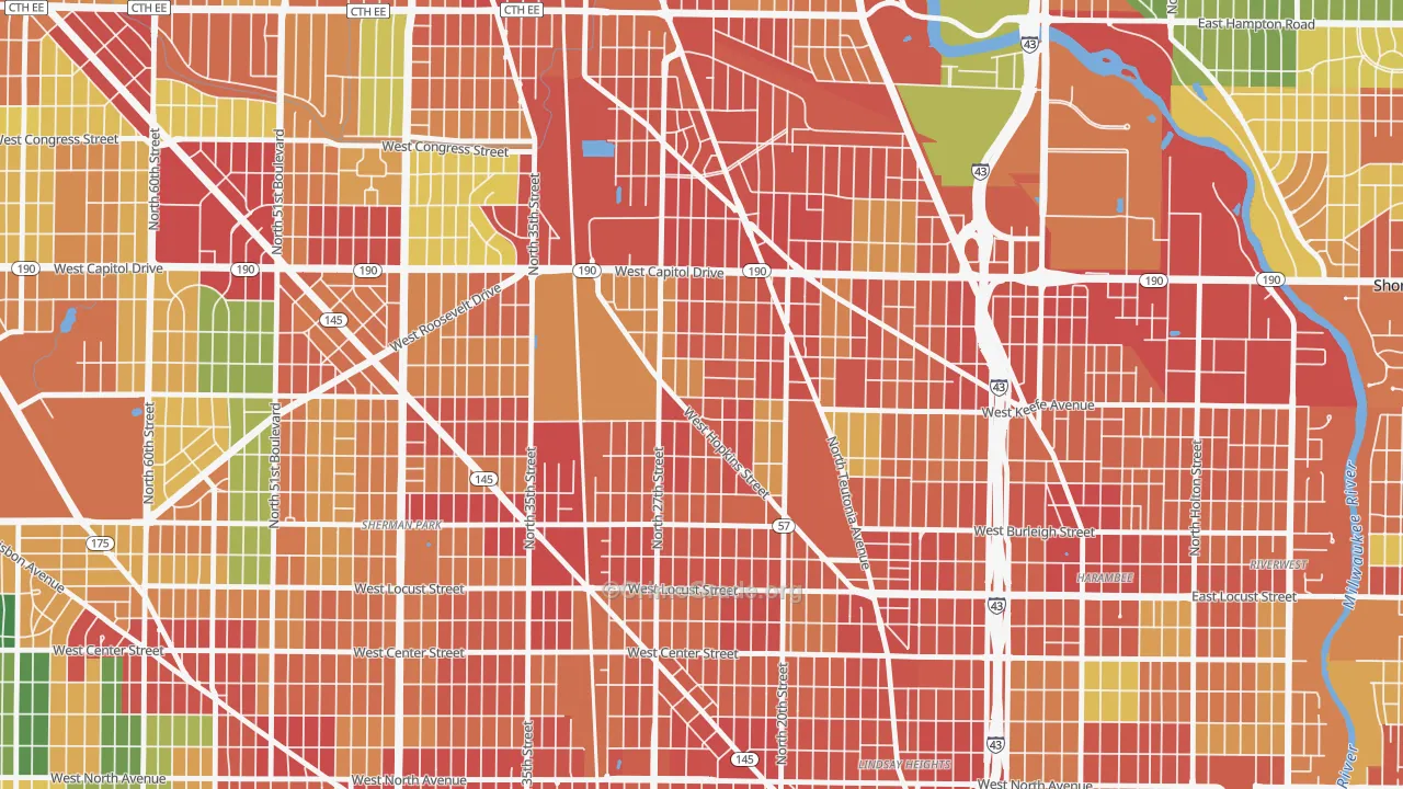 Franklin Heights, Milwaukee, WI Map of Theft Rates