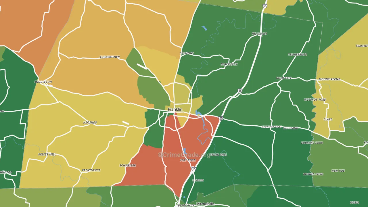 Franklin, KY Map of Theft Rates