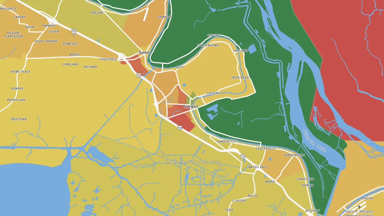 Franklin, LA Map of Theft Rates