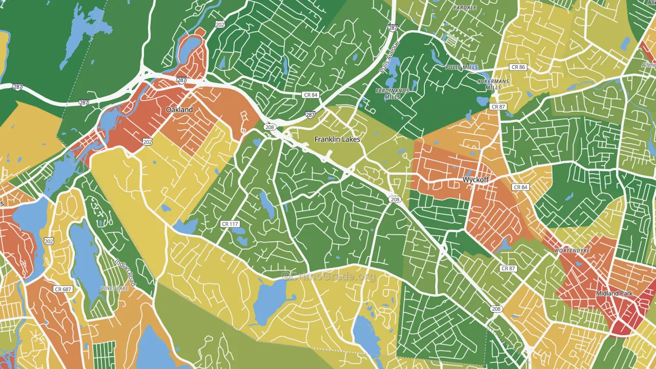 Franklin Lakes, NJ Map of Theft Rates