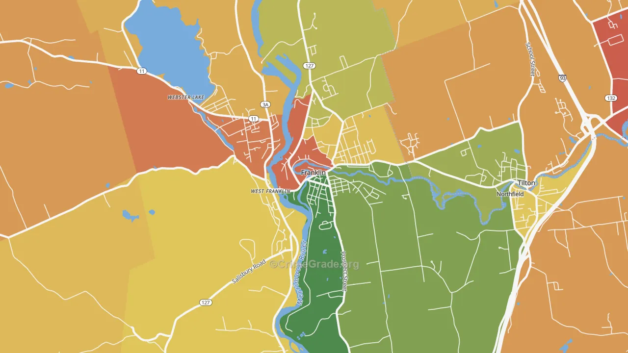 Franklin, NH Map of Theft Rates